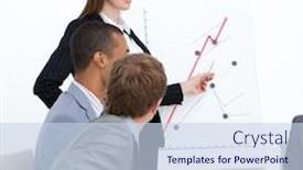  Presentation with company presentation - Presentation theme enhanced with self-assured woman doing a presentation in a company background and a sky blue colored foreground