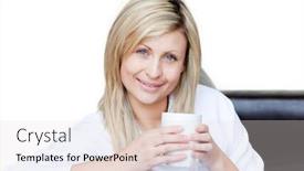  Presentation with self - Beautiful theme featuring self-assured woman holding a cup of coffee against a white background backdrop and a lemonade colored foreground
