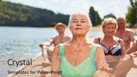  Presentation with yoga and meditation - Slides featuring self awareness - senior group doing a yoga background and a coral colored foreground