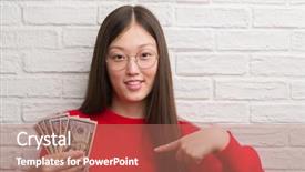  Presentation with brick wall - Colorful slide deck enhanced with self bank - young chinese woman over brick backdrop and a coral colored foreground