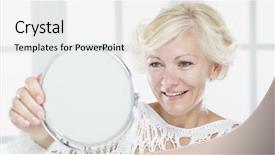  Presentation with face wash woman washing up - Beautiful theme featuring self care - forty five woman mirror backdrop and a white colored foreground