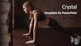  Presentation with self care - PPT theme enhanced with self care - happy attractive young sportswoman doing background and a wine colored foreground