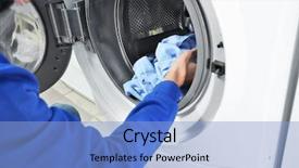  Presentation with laundromat - Presentation theme with self care - man doing laundry in laundromat background and a light blue colored foreground