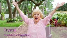  Presentation with senior care - Colorful presentation design enhanced with self care - senior lady in wheelchair is backdrop and a lemonade colored foreground