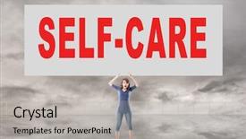  Presentation with car body repairer holding - Audience pleasing slide set consisting of self care - woman holding card with text backdrop and a light gray colored foreground