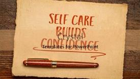  Presentation with self care - Presentation theme having self-care-builds-confidence-handwriting background and a coral colored foreground