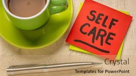  Presentation with health wellbeing - Theme having self-care-reminder-note background and a coral colored foreground