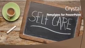  Presentation with self care - Audience pleasing slide deck consisting of self-care-white-chalk-handwriting backdrop and a coral colored foreground
