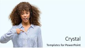  Presentation with call center agent reporting - Colorful presentation theme enhanced with self centered - african american call center operator backdrop and a cool aqua colored foreground