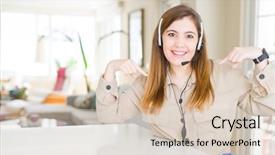  Presentation with wearing a surgical face mask - PPT theme with self centered - beautiful young operator woman wearing background and a soft green colored foreground