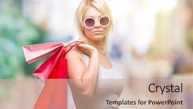  Presentation with woman pushing shopping trolley - Colorful slide set enhanced with self centered - young beautiful blonde woman shopping backdrop and a coral colored foreground
