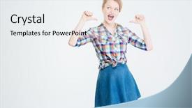  Presentation with finger - Audience pleasing theme consisting of self centered - young woman pointing finger backdrop and a sky blue colored foreground