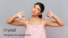  Presentation with crime scene finger print investigation - PPT layouts consisting of self centeredness - smiling woman pointing finger background and a  colored foreground