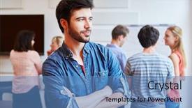  Presentation with confidence - Beautiful PPT theme featuring self confidence - businessman in start-up company thinking backdrop and a teal colored foreground