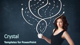  Presentation with arrows - Colorful presentation design enhanced with self confidence - businesswoman standing and holding backdrop and a tawny brown colored foreground