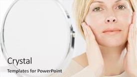  Presentation with automotive mirror - Audience pleasing PPT theme consisting of self confidence - forty years woman and mirror backdrop and a white colored foreground