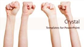  Presentation with rock climber reaching summit - Slide set with self confidence - many angry clenched fists reaching background and a lemonade colored foreground