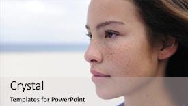  Presentation with woman in sea - Presentation enhanced with self confidence - portrait of a beautiful woman background and a light gray colored foreground