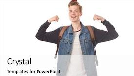  Presentation with school apple - Presentation theme consisting of self confidence - portrait of teenage school boy background and a  colored foreground