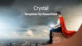  Presentation with costume - Presentation theme with self confidence - young man in superhero costume background and a dark gray colored foreground