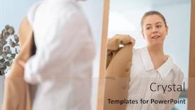  Presentation with self reflection - Theme featuring self-confident-single-woman-looking background and a coral colored foreground