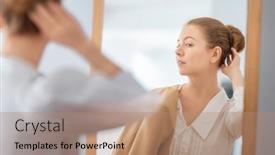  Presentation with self reflection - Theme featuring self-confident-single-woman-looking background and a coral colored foreground