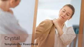  Presentation with self reflection - PPT layouts consisting of self-confident-single-woman-looking background and a coral colored foreground