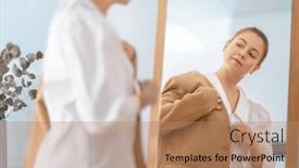  Presentation with self reflection - Slides featuring self-confident-single-woman-looking background and a coral colored foreground