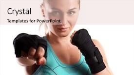  Presentation with boxer - Theme enhanced with self defence - female boxer on light background background and a lemonade colored foreground