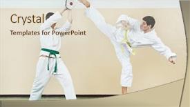  Presentation with kimono - Slides having self defence - two young adult people background and a lemonade colored foreground