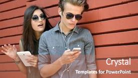  Presentation with gadget - Beautiful slide set featuring self dependent - young people having fun outdoor backdrop and a coral colored foreground