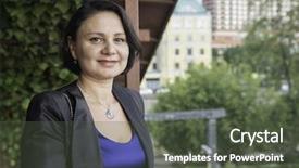  Presentation with blue - Cool new presentation design with self determination - portrait of a mature businesswoman backdrop and a dark gray colored foreground