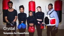  Presentation with boxing - Slide set consisting of self determination - portrait of four young determined background and a wine colored foreground