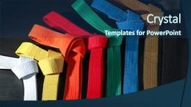  Presentation with belts - PPT layouts with self discipline - colorful karate belts on dark background and a ocean colored foreground