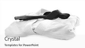  Presentation with karate - Presentation design featuring gi - karate uniform with black belt background and a white colored foreground