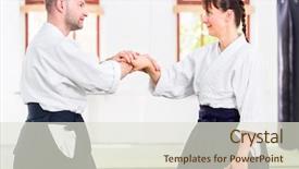  Presentation with aikido - Presentation design having self discipline - man and woman fighting background and a sky blue colored foreground