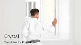  Presentation with karate - Audience pleasing slides consisting of self discipline - man practicing karate indoors backdrop and a light gray colored foreground