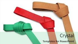  Presentation with belts - PPT theme with collage defence - set of karate belts background and a seafoam green colored foreground