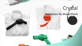  Presentation with belts - Theme having collage defence - set of karate uniforms background and a white colored foreground