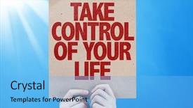  Presentation with take - Colorful presentation design enhanced with philosophy management - take control of your life backdrop and a light blue colored foreground