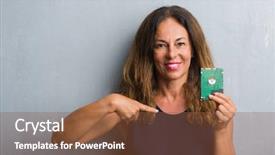  Presentation with finger - Audience pleasing PPT layouts consisting of self driving - middle age hispanic woman standing backdrop and a  colored foreground