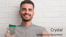  Presentation with brick wall - Amazing theme having self driving - young adult man over brick backdrop and a soft green colored foreground