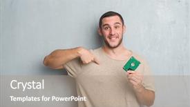  Presentation with young grey maine coon cat - Amazing PPT layouts having self driving - young caucasian man over grey backdrop and a  colored foreground