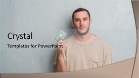  Presentation with driving over a cliff - Beautiful theme featuring self driving - young caucasian man over grey backdrop and a  colored foreground