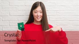  Presentation with medicina tradicional chinesa chinese herb - Slide deck with self driving - young chinese woman over brick background and a  colored foreground