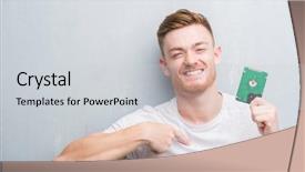  Presentation with driving over a cliff - Beautiful slide set featuring self driving - young redhead man over grey backdrop and a  colored foreground