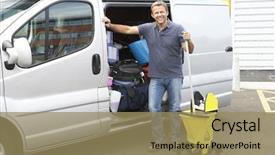  Presentation with starry night of vincent van gogh - Audience pleasing presentation theme consisting of self employment - cleaner standing next to van backdrop and a coral colored foreground