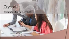  Presentation with designs - Beautiful presentation theme featuring self employment - group of fashion designers discussing backdrop and a  colored foreground
