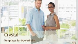  Presentation with interior - Slide set with self employment - interior designers smiling background and a  colored foreground