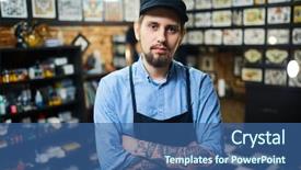  Presentation with art and culture - Colorful PPT layouts enhanced with self employment - master of tattoo art backdrop and a ocean colored foreground
